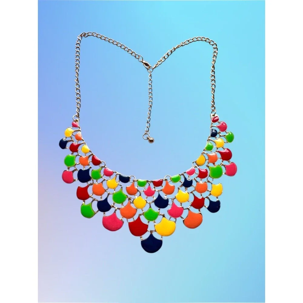 Unique Colorful and Gold Plated Statement Necklace #7086 - Picture 3 of 3
